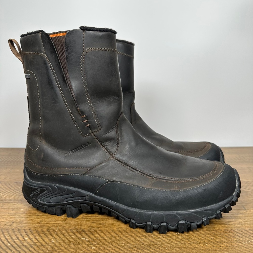 Merrell Shiver Moc 2 Waterproof Boots Mens 11.5 Dark Earth Brown Leather Zip